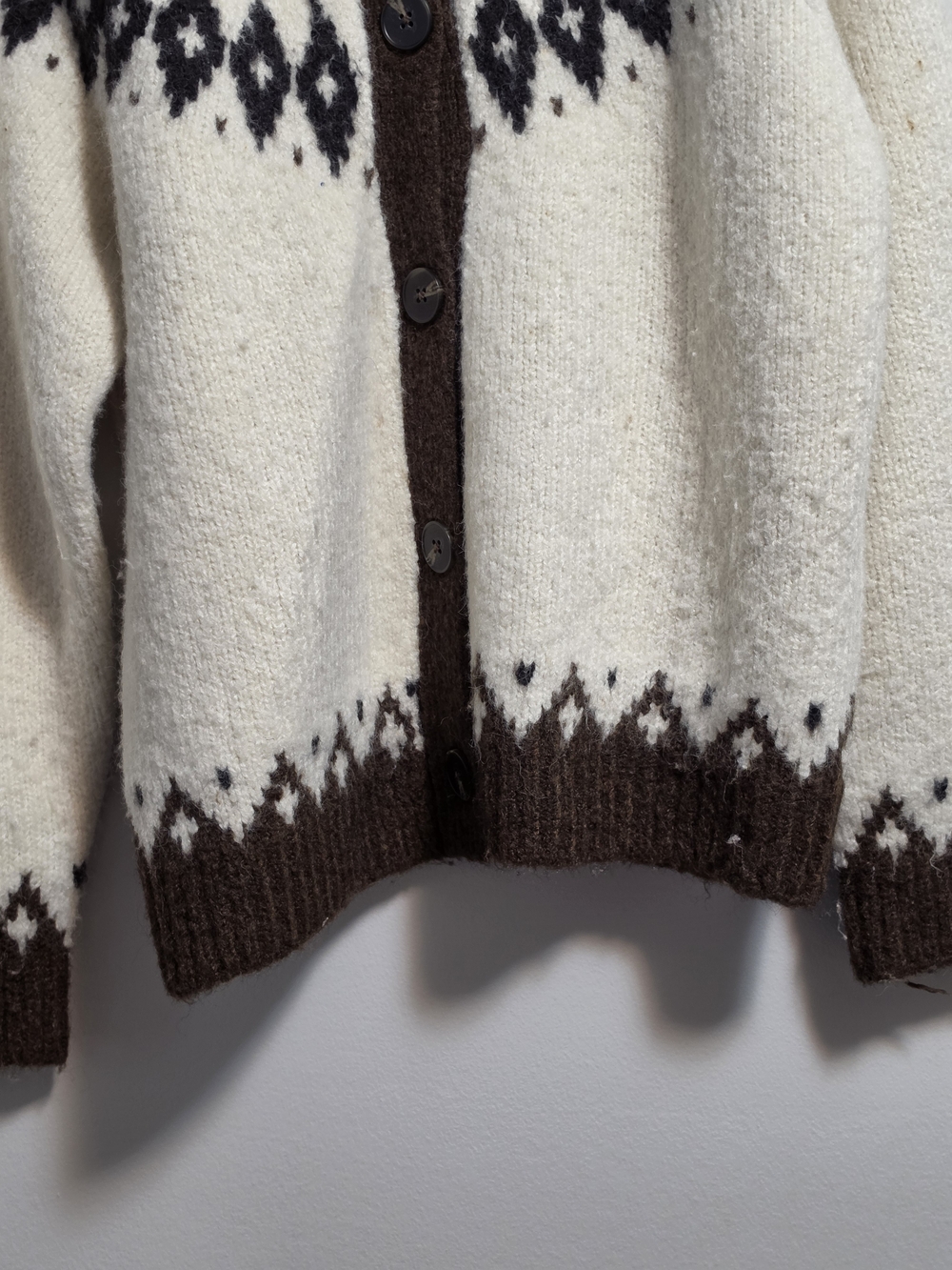 Zara Chunky Nordic Cardigan Sweater - Cream & Brown - Picture 3 of 7